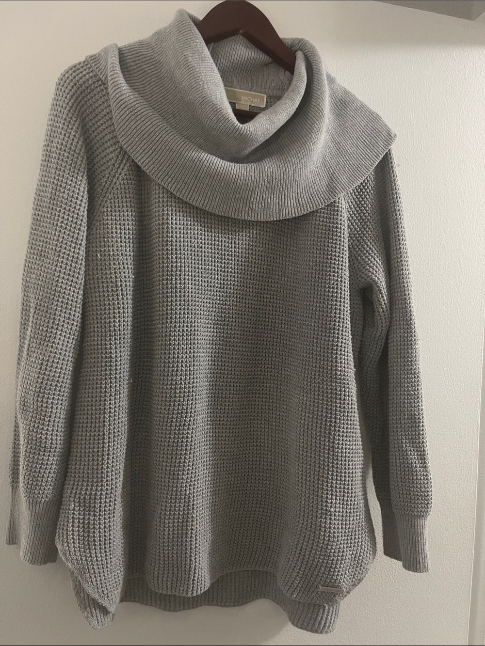 Michael Kors Light Gray Cowl Neck Waffle Knit Sweater